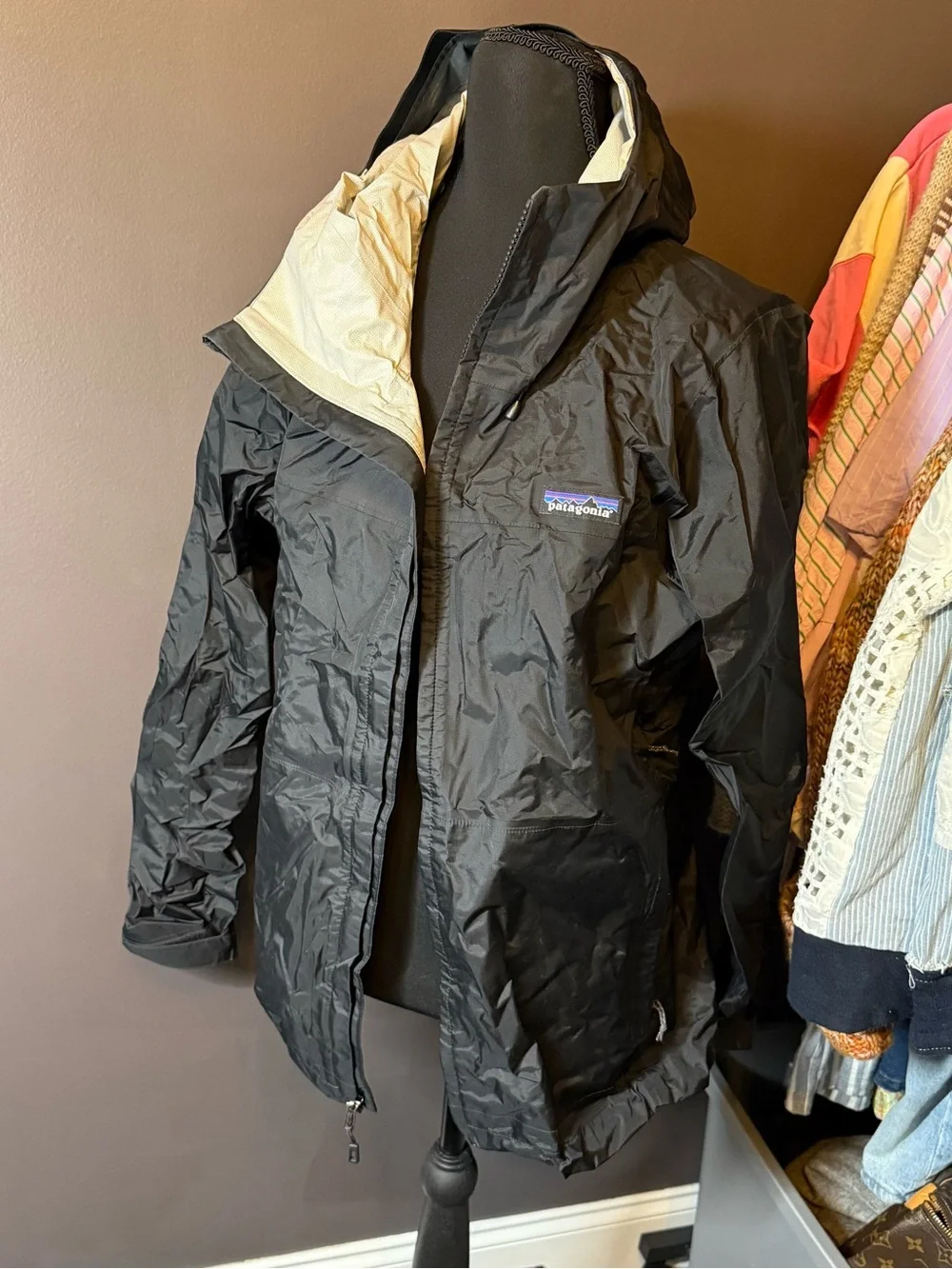 Patagonia Black Rain Shell with Cream Lining